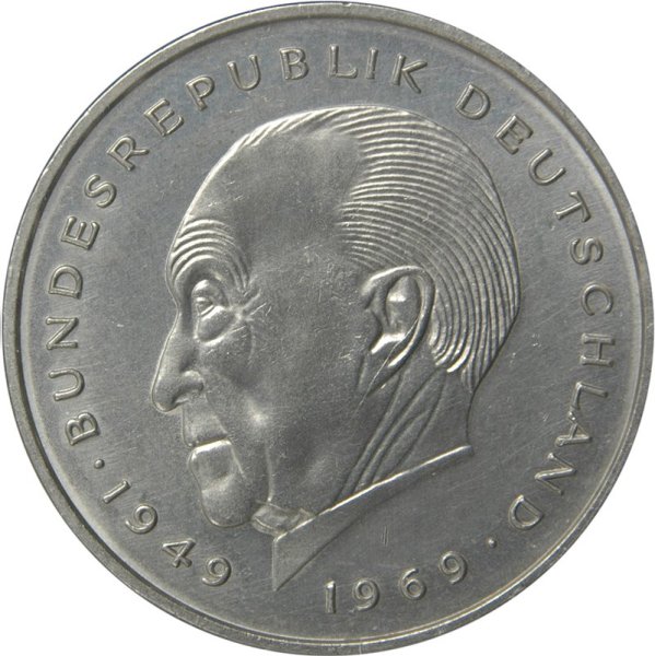 2 Mark (1st Chancellor Konrad Adenauer - D, F, G, J) — Reverse