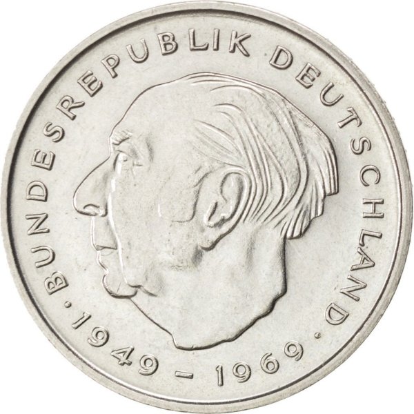 2 Mark (1st President Theodor Heuss - D, F, G, J) — Reverse