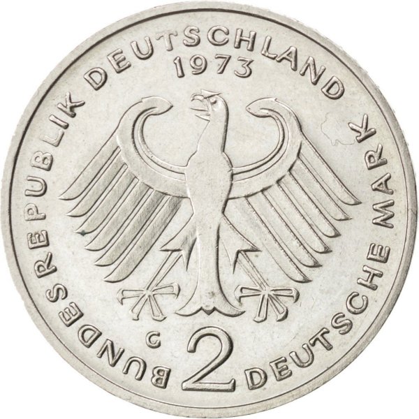 2 Mark (1st President Theodor Heuss - D, F, G, J) — Obverse