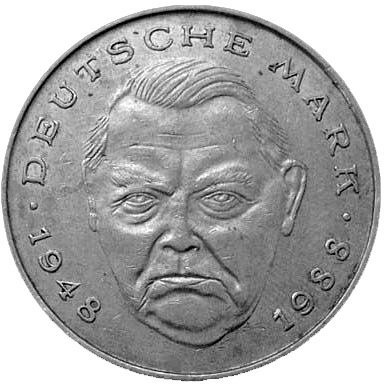 2 Mark (2nd Chancellor Ludwig Erhard - A, D, F, G, J) — Reverse