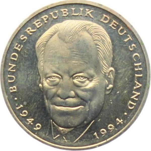 2 Mark (4th Chancellor Willy Brandt - A, D, F, G, J) — Reverse