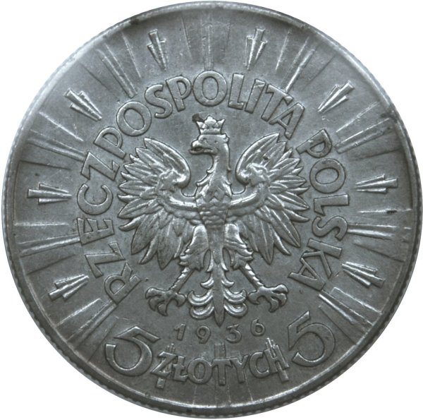 5 Złotych (Chief of State Jozef Pilsudski) — Obverse