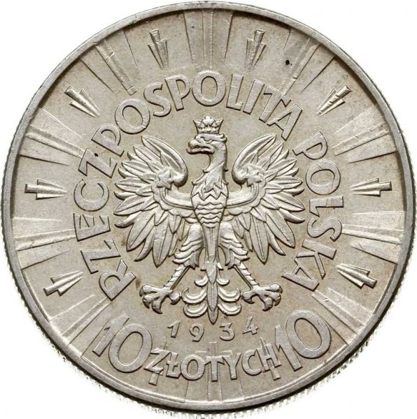 10 Złotych (Chief of State Jozef Pilsudski) — Obverse
